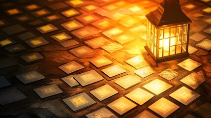 Poster - Illuminated computer chips arranged in a grid pattern.