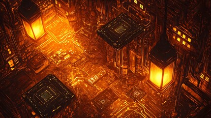 Poster - Ornate, glowing city built from technological components.