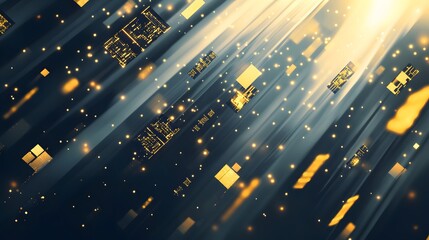 Poster - Abstract digital design with glowing squares and diagonal lines.
