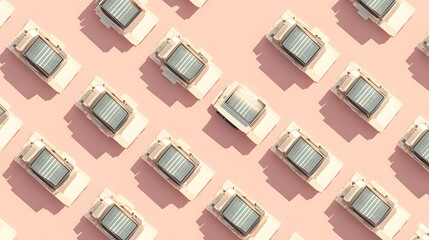 Poster - Geometric shapes arranged in a repeating pattern on a pale pink background.