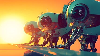 Poster - Futuristic robots at sunrise.