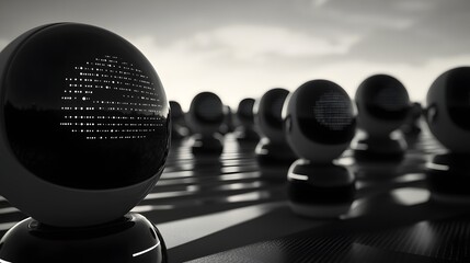 Poster - Array of sphere-shaped devices displaying coded data.