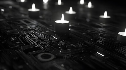 Poster - Illuminated candles on a circuit board pattern.