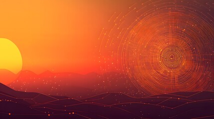 Poster - Digital sunset over a stylized landscape.