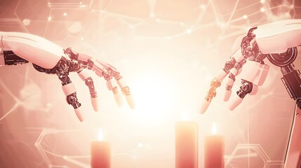 Poster - Robotic hands reaching towards candles.
