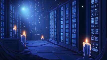 Poster - Server room illuminated by soft candlelight.