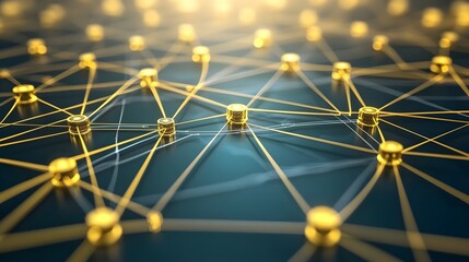 Poster - Gold network connections on a dark background.