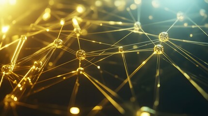 Poster - Detailed network of golden spheres and lines.