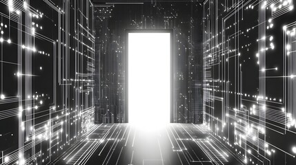 Poster - Digital pathway with a bright portal.