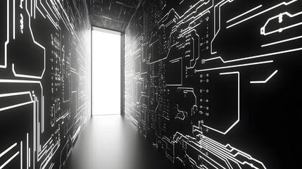 Poster - Digital corridor with glowing circuit lines.