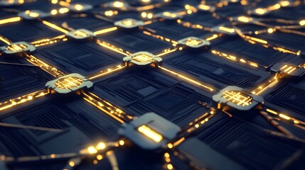 Poster - Detailed close-up view of a futuristic circuit board.