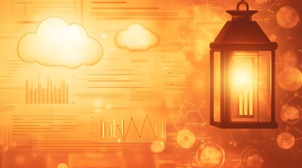 Poster - Illuminated lantern against a backdrop of data visualizations.