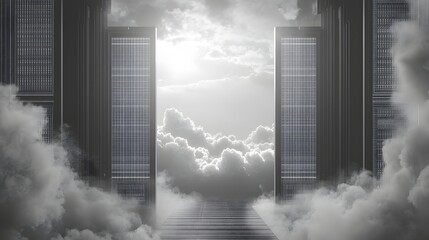 Poster - Skyscrapers pierce the clouds.