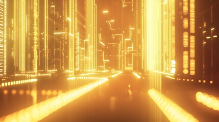 Poster - Futuristic city with glowing golden lines.