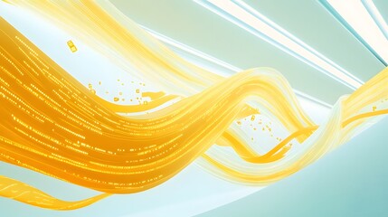 Poster - Abstract design with flowing, golden lines against a pale background.