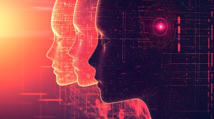 Poster - Profile views of three digital human faces overlaid with glowing circuit patterns.
