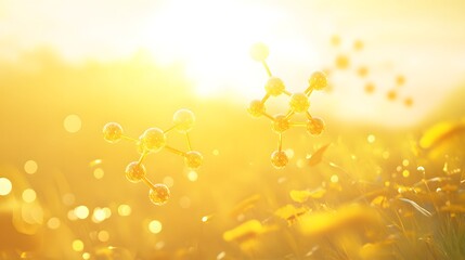Poster - Golden molecules float in a sunlit field.