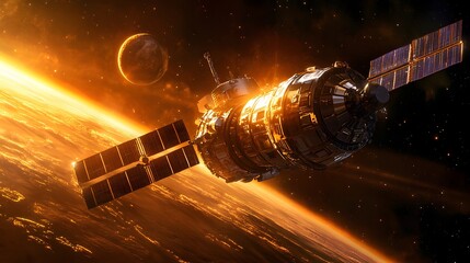 Poster - Space station orbiting a planet.
