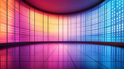 Poster - Colorful, vibrant interior space with glowing LED panels.
