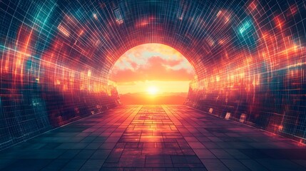 Poster - Digital tunnel with sunrise.