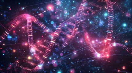 Poster - Detailed representation of a dna strand in a digital space.