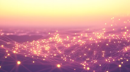 Poster - A network of glowing connections in a soft, pastel background.