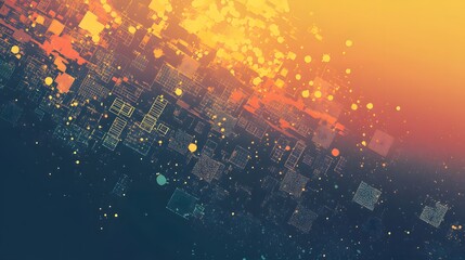 Poster - Abstract digital cityscape design with vibrant color gradients.