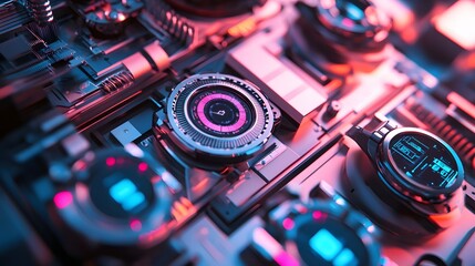 Poster - Close-up of futuristic technological components.