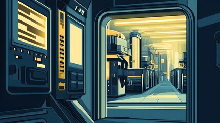 Poster - Futuristic industrial interior with technological equipment.