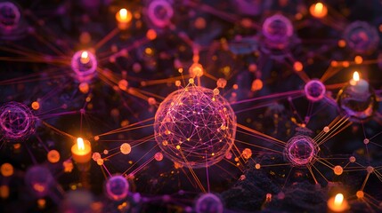 Poster - Network of glowing spheres and connections.