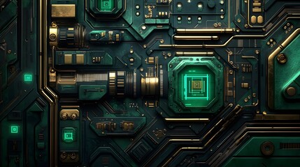 Poster - Detailed close-up view of a futuristic circuit board.