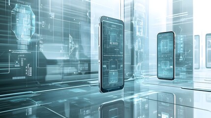 Poster - Digital smart phones with technological interface displays.