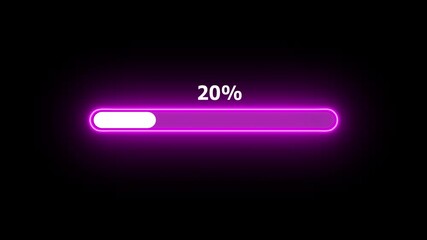 Glowing neon loading loading bar with counting Loading progress bar, downloading bar, progressing bar icon animation. and black background .