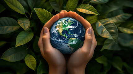 Wall Mural - image human hands oceans landmasses closeup