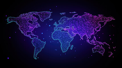 Wall Mural - world map purple background digital neon