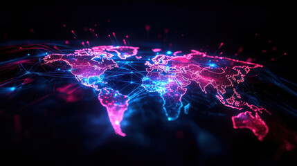 Wall Mural - world map hues digital neon artwork