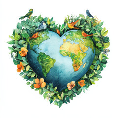Wall Mural - watercolor illustration flowers globe greenery heartshaped
