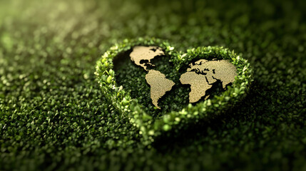 Wall Mural - arrangement grass world map heart shape