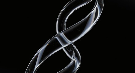 Aufkleber - Abstract Clear Glass Loop Against Black Backdrop with Light Refraction