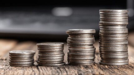 Poster - Close-up view of a stack of coins representing financial growth and economic stability in a modern context