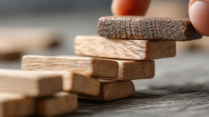 Poster - Individual placing wooden piece in a strategic manner representing trading discipline and execution in markets