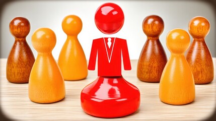 Poster - Group of wooden people representing trading edge through patience in achieving success and winning in markets