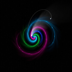 Wall Mural - abstract space galaxy swirl with green blue pink and white lights in dark night sky background