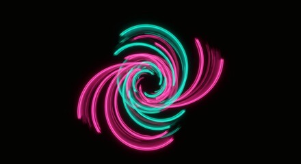 Aufkleber - Abstract Neon Swirls: Pink and Teal Spiraling Light Trails on Black