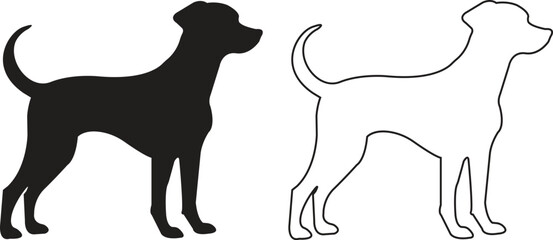 Poster - Dog icons set trendy black flat, outline styles. Wildlife signs. Animal silhouette symbols template for graphic and website designs vectors illustration collection isolated on transparent background.