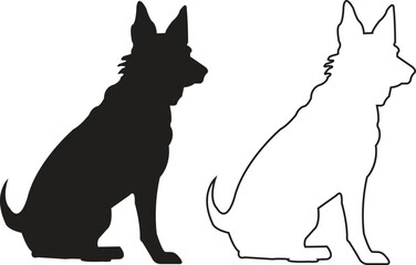 Poster - Dog icons set trendy black flat, outline styles. Wildlife signs. Animal silhouette symbols template for graphic and website designs vectors illustration collection isolated on transparent background.