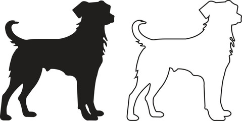 Poster - Dog icons set trendy black flat, outline styles. Wildlife signs. Animal silhouette symbols template for graphic and website designs vectors illustration collection isolated on transparent background.