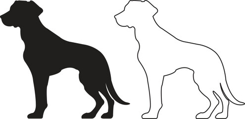Poster - Dog icons set trendy black flat, outline styles. Wildlife signs. Animal silhouette symbols template for graphic and website designs vectors illustration collection isolated on transparent background.