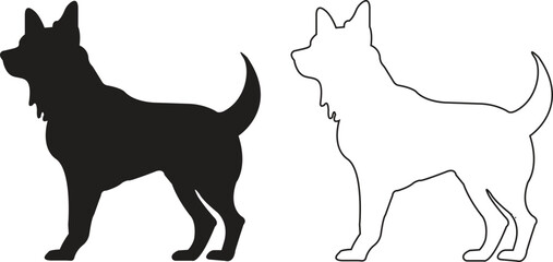 Poster - Dog icons set trendy black flat, outline styles. Wildlife signs. Animal silhouette symbols template for graphic and website designs vectors illustration collection isolated on transparent background.