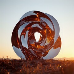 Wall Mural - a large, abstract sculpture resembling a flower, crafted from shiny, reflective materials, stands ag